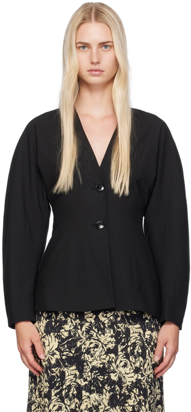 Photo: GANNI Black V-Neck Blazer