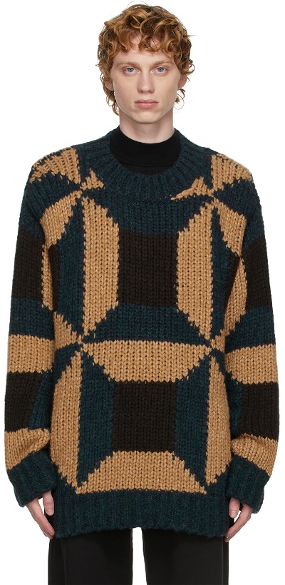 Photo: Dries Van Noten Brown & Navy Colorblocked Sweater