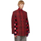 Comme des Garcons Homme Plus Red Check Arm Slit Blazer