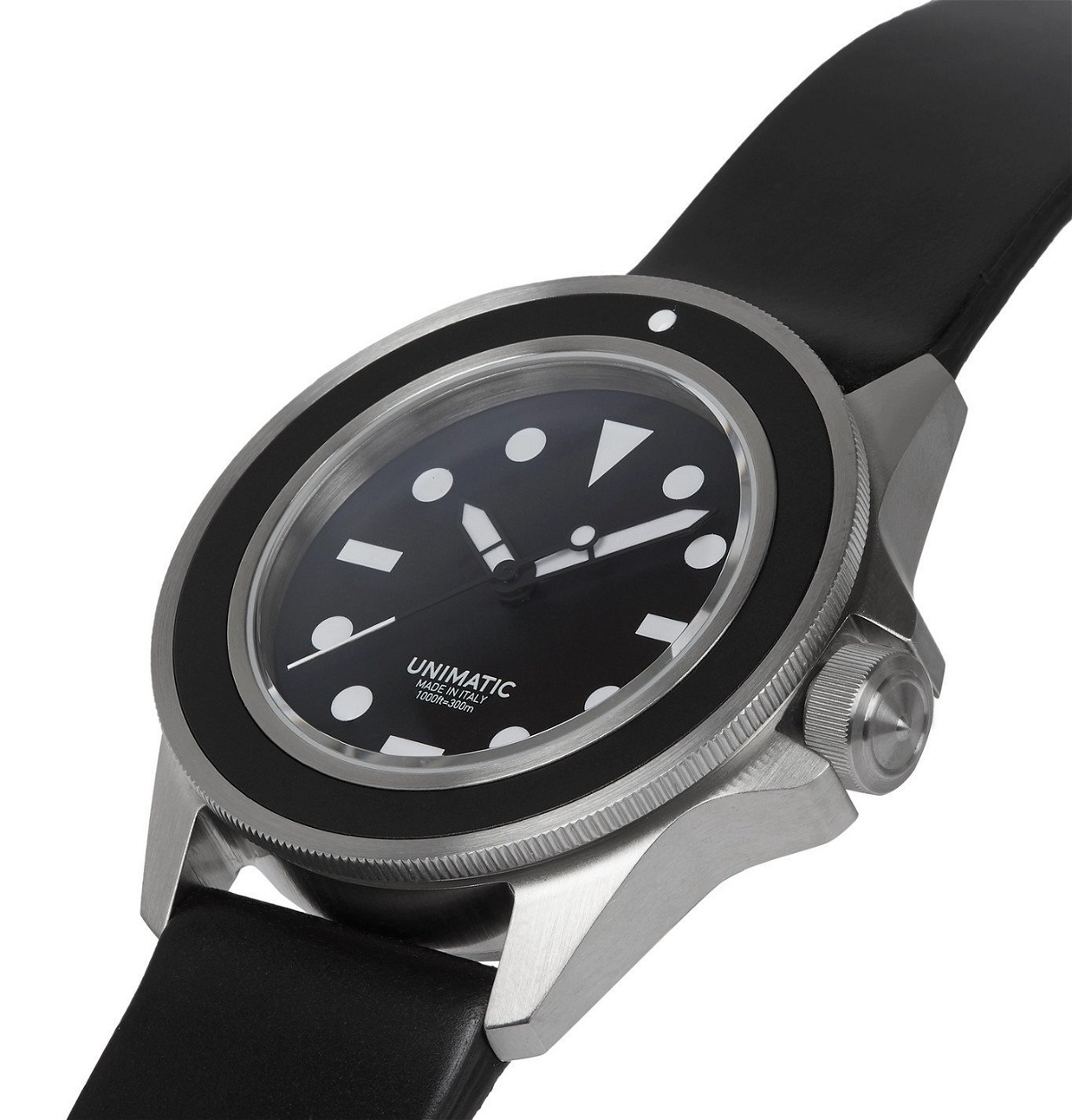 UNIMATIC - U1-FM Brushed Stainless Steel and Leather Watch - Black ...