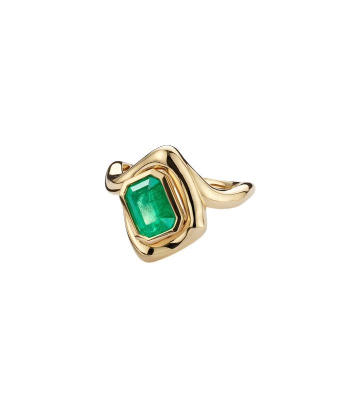 Photo: Shay Jewelry Zar 18kt gold pinky ring with emerald and diamond