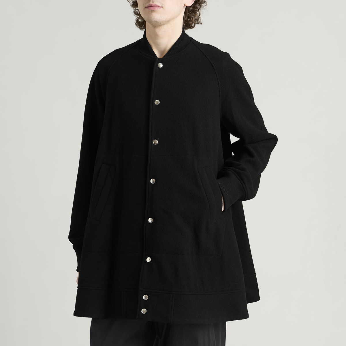 Comme des Garçons Men's Wool Nylon Asymmetric Long Bomber Jacket Ja in Black