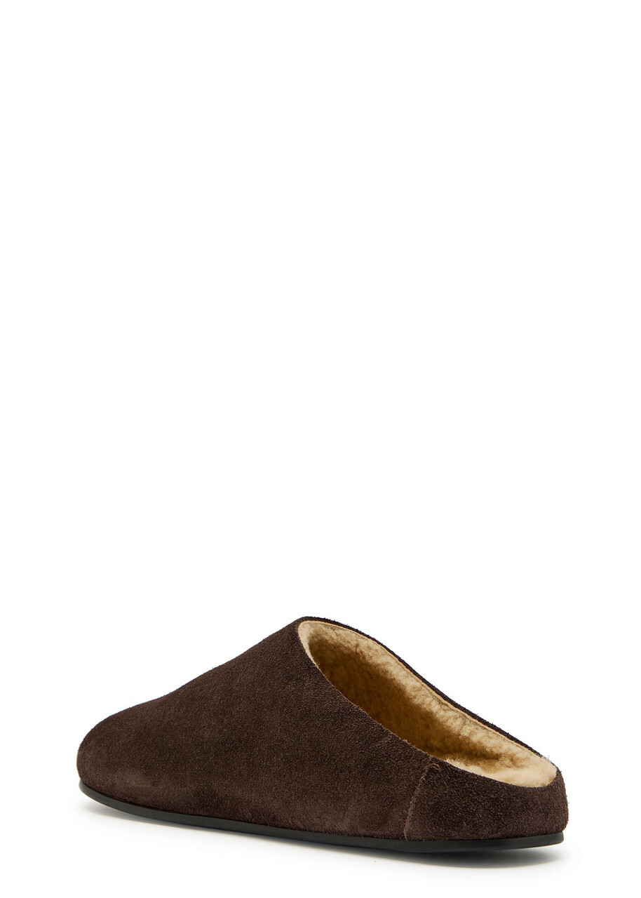 The Row Hudson Suede Sliders Brown