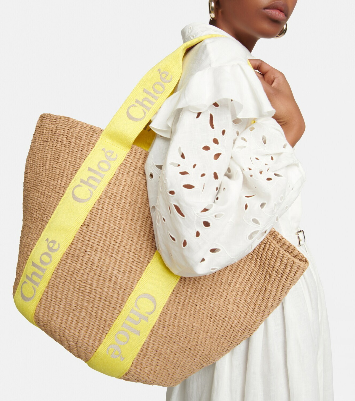 Chloé x mifuko discount woody large raffia tote