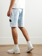 Stone Island - Straight-Leg Logo-Appliquéd Garment-Dyed Cotton-Jersey Drawstring Shorts - Blue