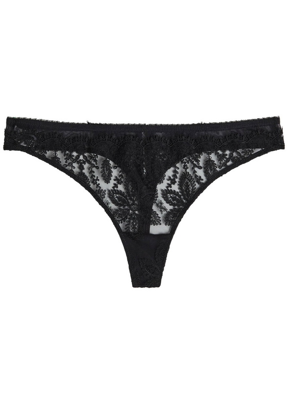 Photo: Simone PÉRÈLE Précieuse Floral-embroidered Tulle Thong Black