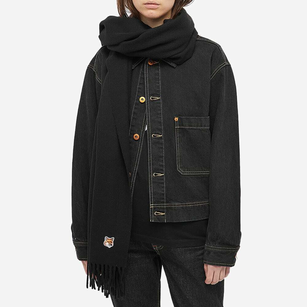 Maison Kitsuné Women's Small Fox Head Wool Scarf in Black Maison