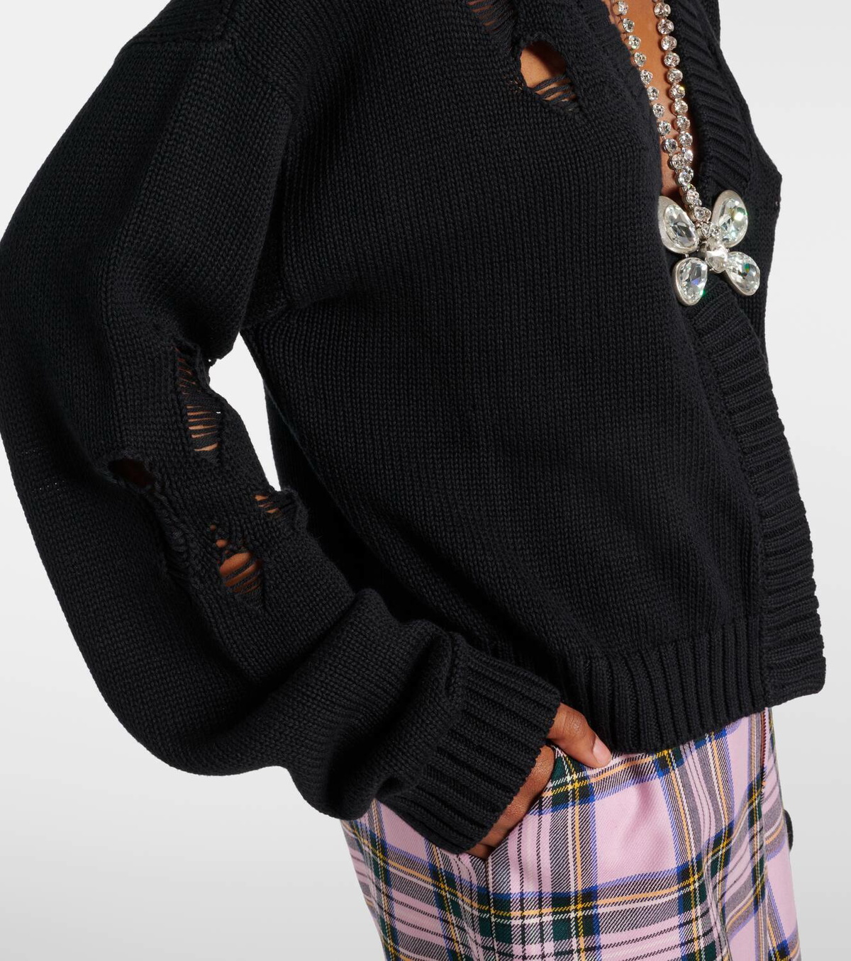 Area Embellished cotton and cashmere cardigan