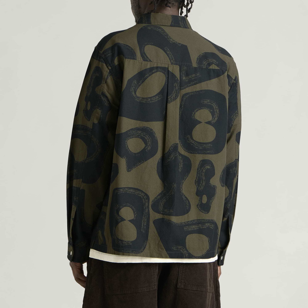 Folk Men's Patch Overshirt in Olive Navy Cast Print