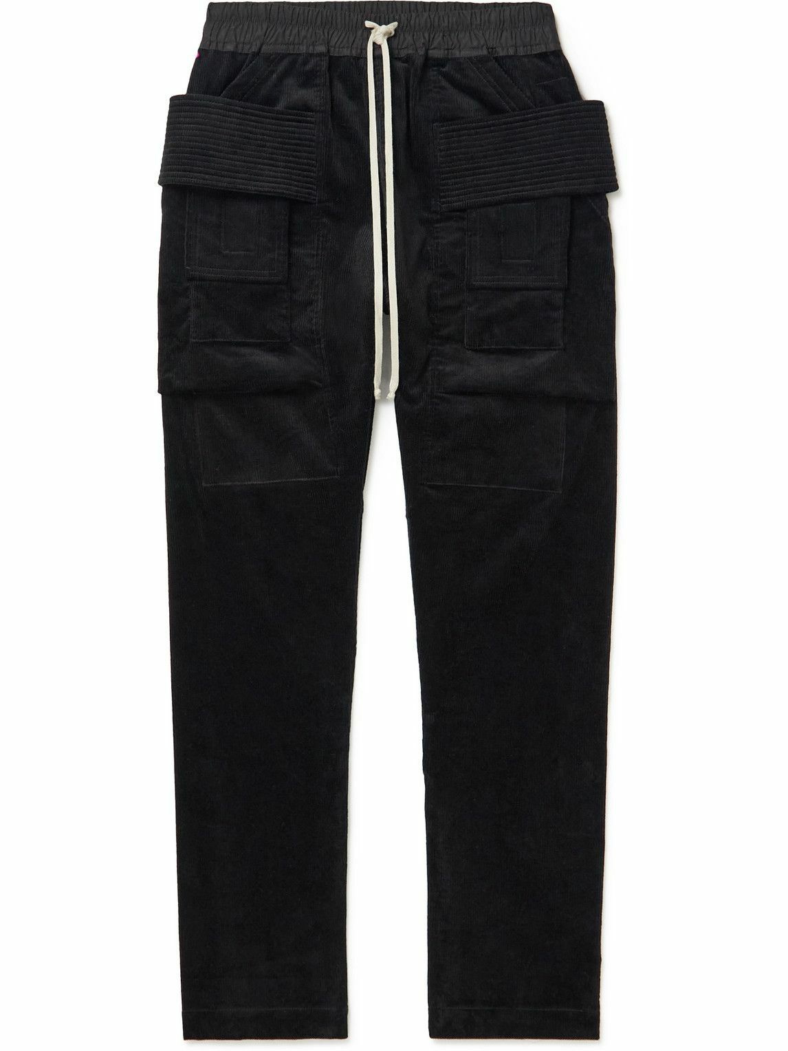 DRKSHDW by Rick Owens - Creatch Tapered Stretch-Cotton Corduroy Drawstring  Cargo Trousers - Black Rick Owens Drkshdw