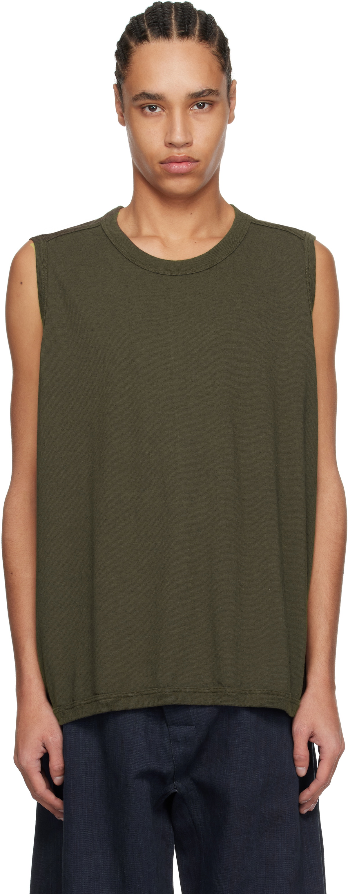 Jan-Jan Van Essche Khaki O-Project Cotton Hemp Jersey Tank Top