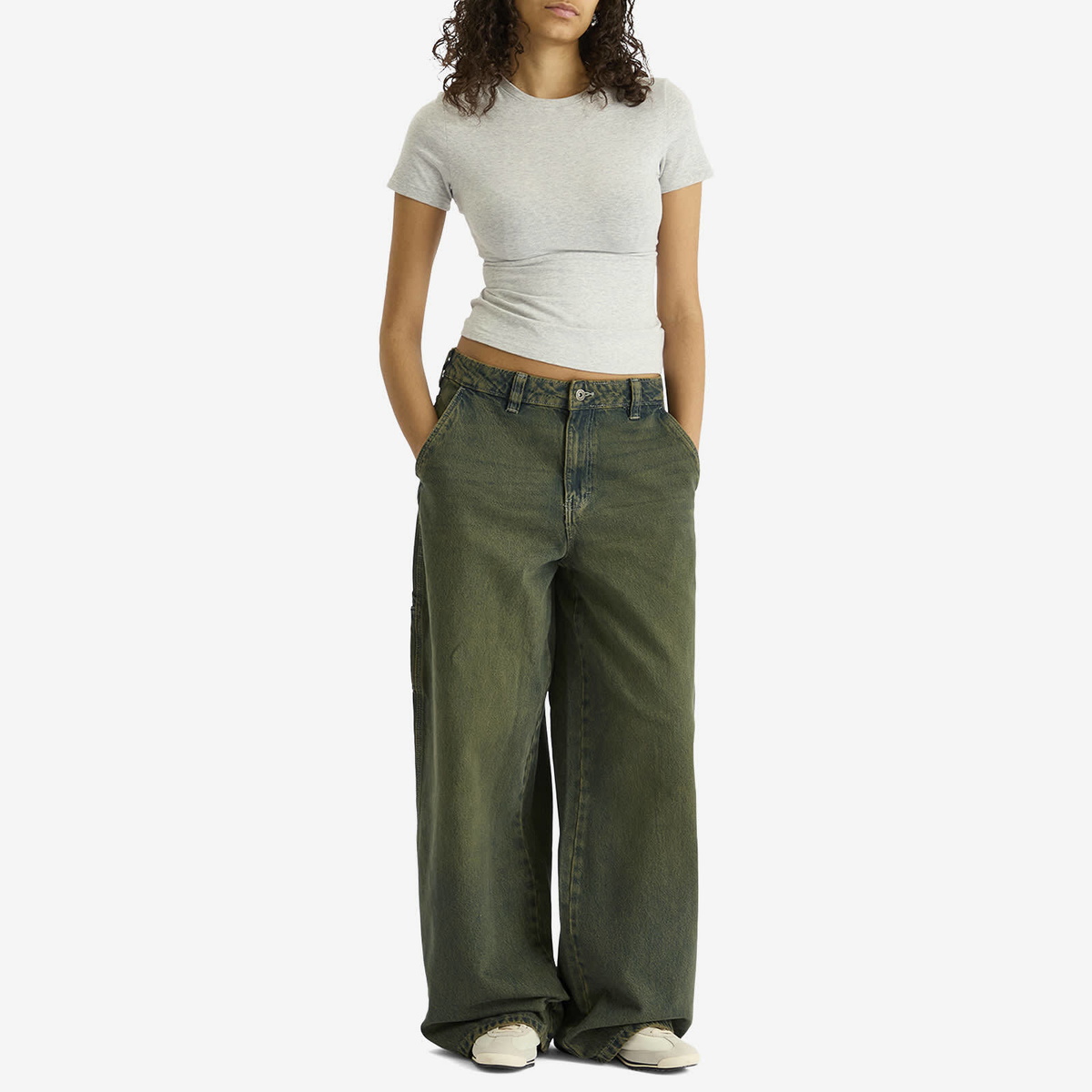 Dickies Women's Loose Denim Carpenter Pants in Green Tone Fade
