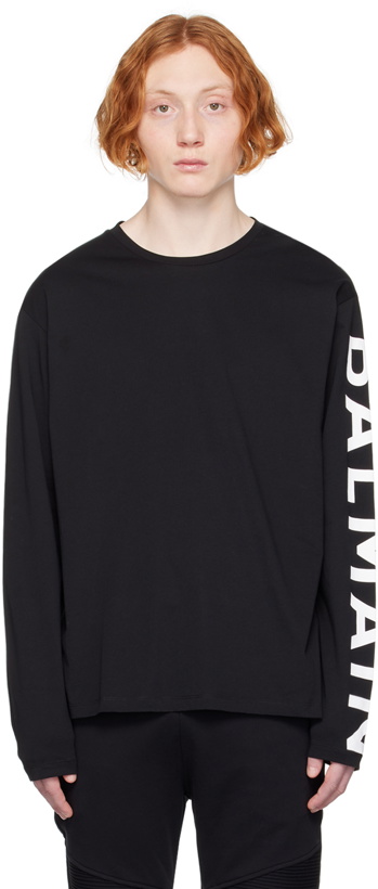 Photo: Balmain Black Printed Long Sleeve T-Shirt