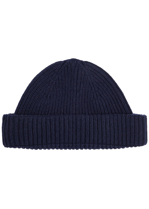 Photo: John Smedley Ribbed Cashmere-blend Beanie - Navy - One Size