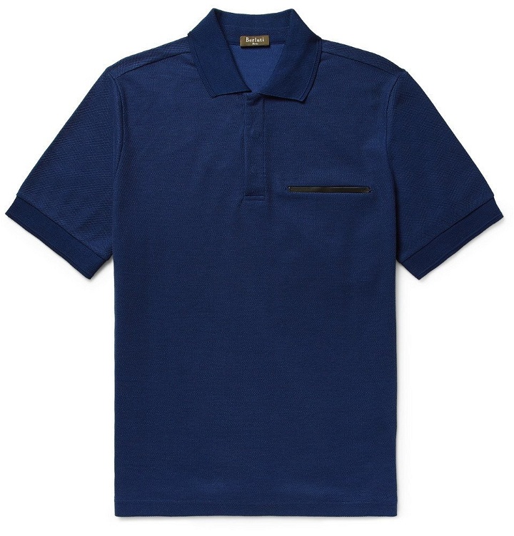 Photo: Berluti - Cotton and Mulberry Silk-Blend Piqué Polo Shirt - Men - Blue