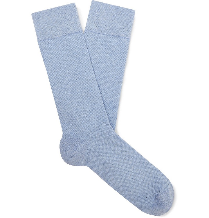 Photo: Oliver Spencer Loungewear - Miller Mélange Stretch Cotton-Blend Socks - Blue