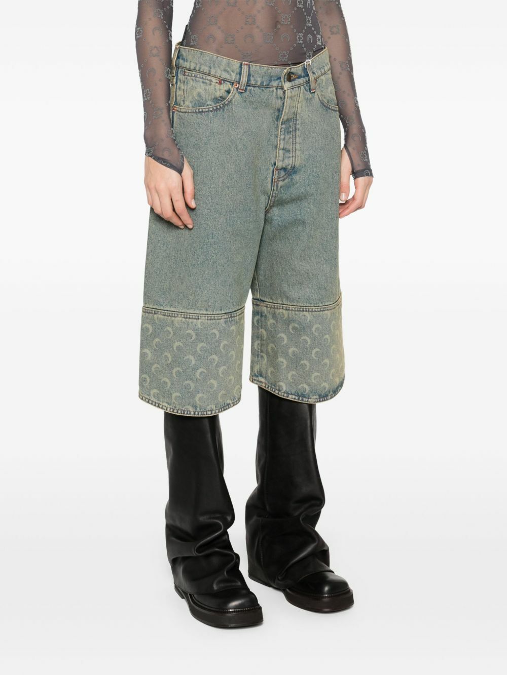 Marine Serre Blue Crescent Moon-Print Shorts