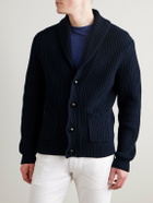 Mr P. - Shawl-Collar Ribbed Cotton and Cashmere-Blend Cardigan - Blue