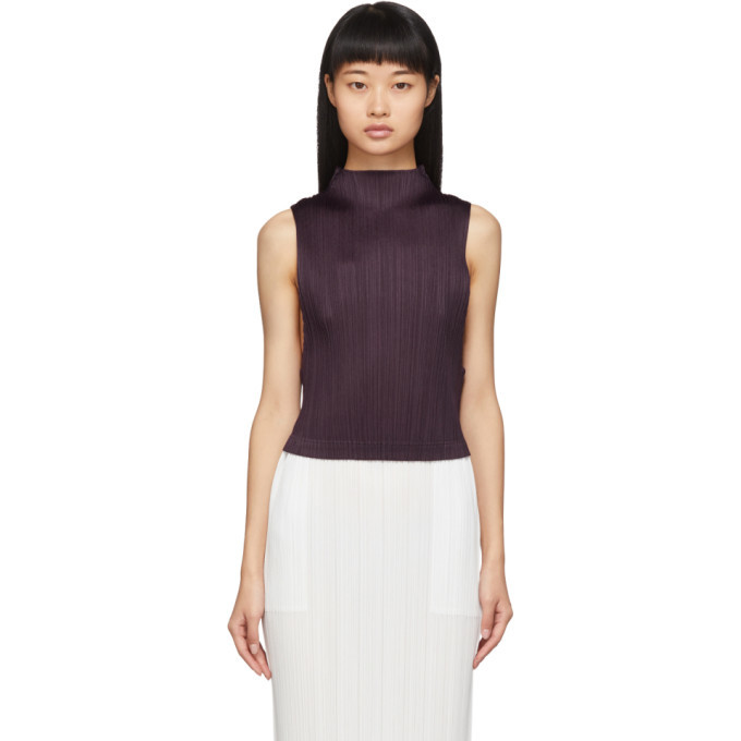 Pleats Please Issey Miyake Purple Pleated Cropped Tank Pleats