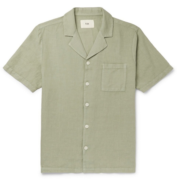 Photo: Folk - Camp-Collar Linen and Cotton-Blend Shirt - Green
