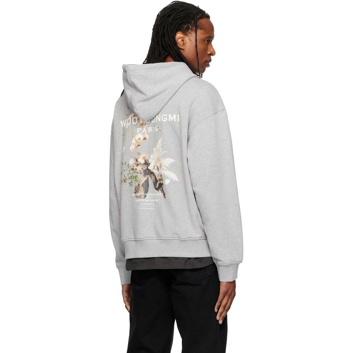 WOOYOUNGMI Gray Flower Back Logo Hoodie