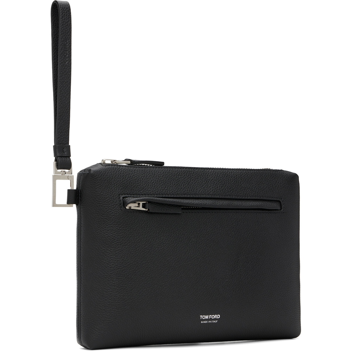 TOM FORD Black Grain Leather Wristlet Pouch