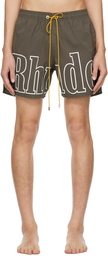 Rhude Brown Printed Swim Shorts