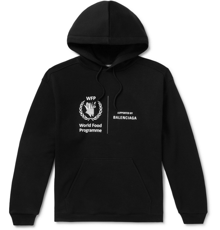 Photo: Balenciaga - World Food Programme Logo-Print Fleece-Back Cotton-Jersey Hoodie - Black