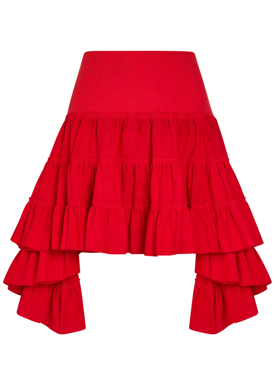JW Anderson Ruffle Asymmetric Silk and Cotton-blend Skirt Red