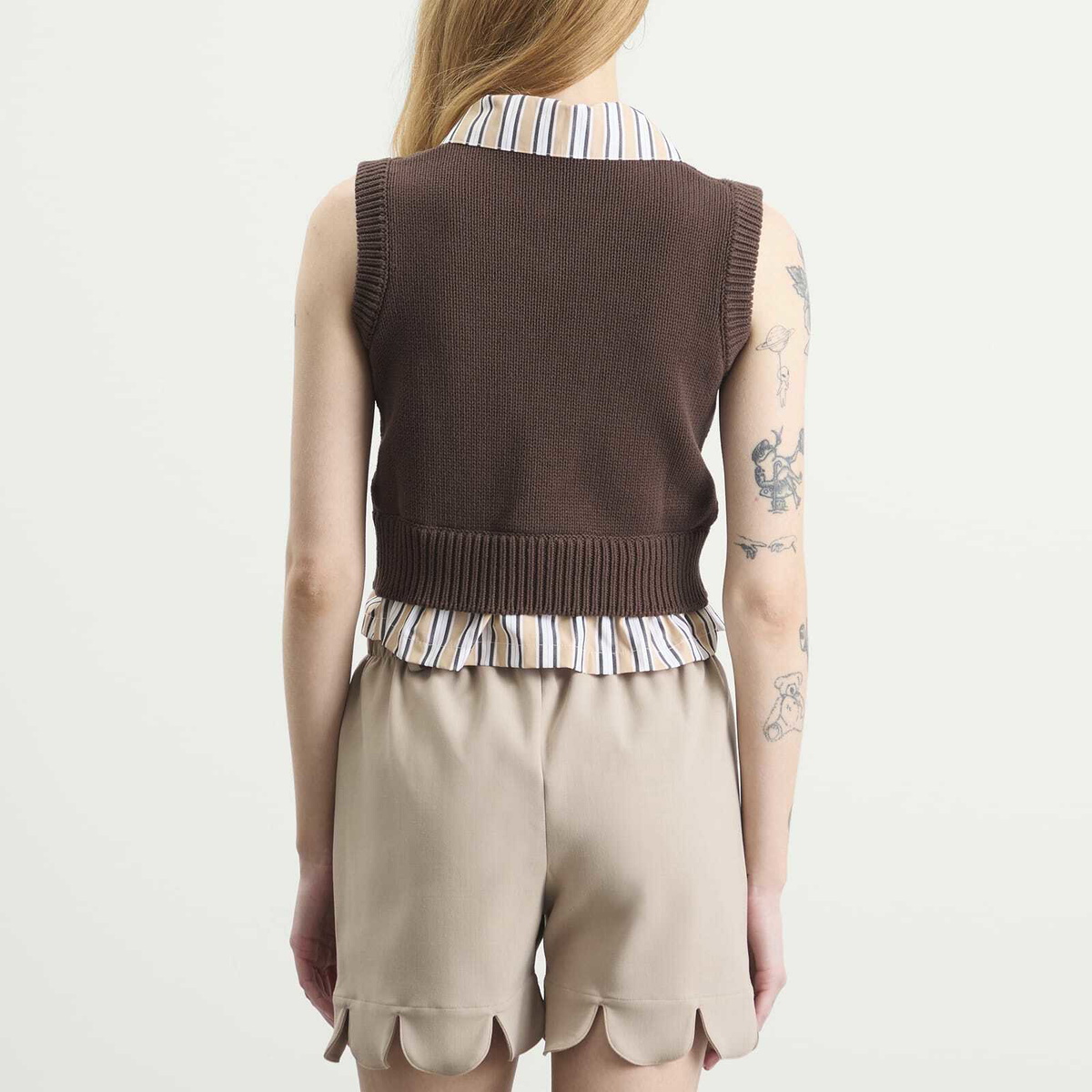 Charles Jeffrey Loverboy Women's Smart Cropped Vest in Brown/Beige Stripe