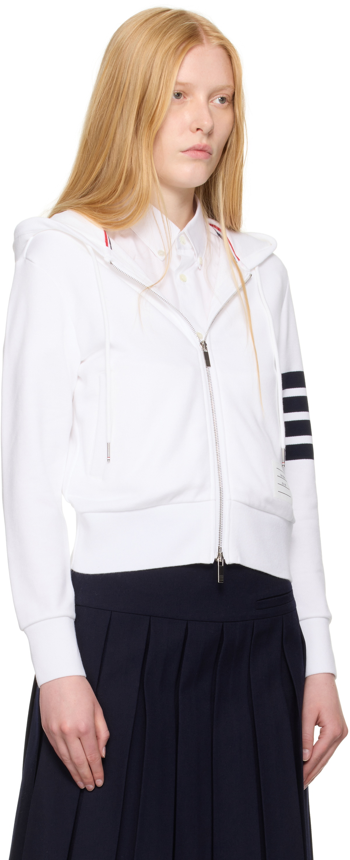 Thom Browne White Classic Zip Up Hoodie