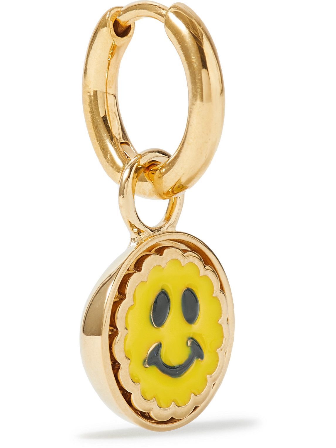 Sterling Silver Happy Face Hoops Earrings - Yellow Resin Sterling Silver Happy Face Hoops Earrings - Yellow Resin