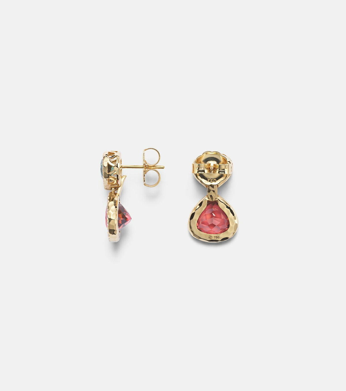 Octavia Elizabeth Two Drop Kaleidoscope 18kt gold earrings with tourmalines and diamonds