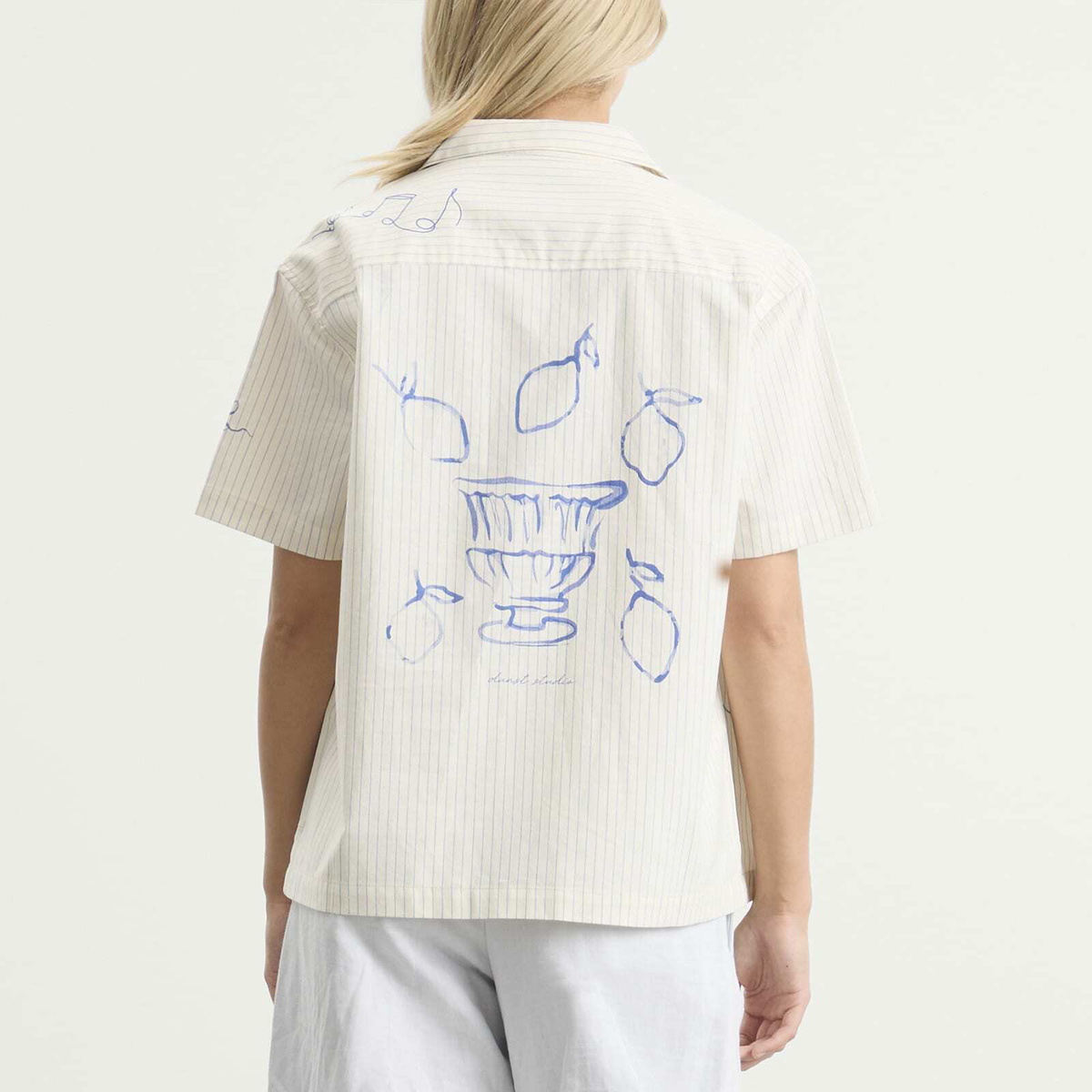 DUNST Women's Hand-Drawing Open Collared Shirt in Capri Ocean