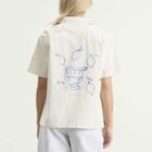 DUNST Women's Hand-Drawing Open Collared Shirt in Capri Ocean