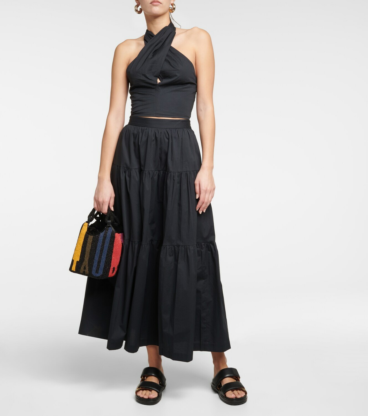 Staud - Sea tiered cotton poplin midi skirt