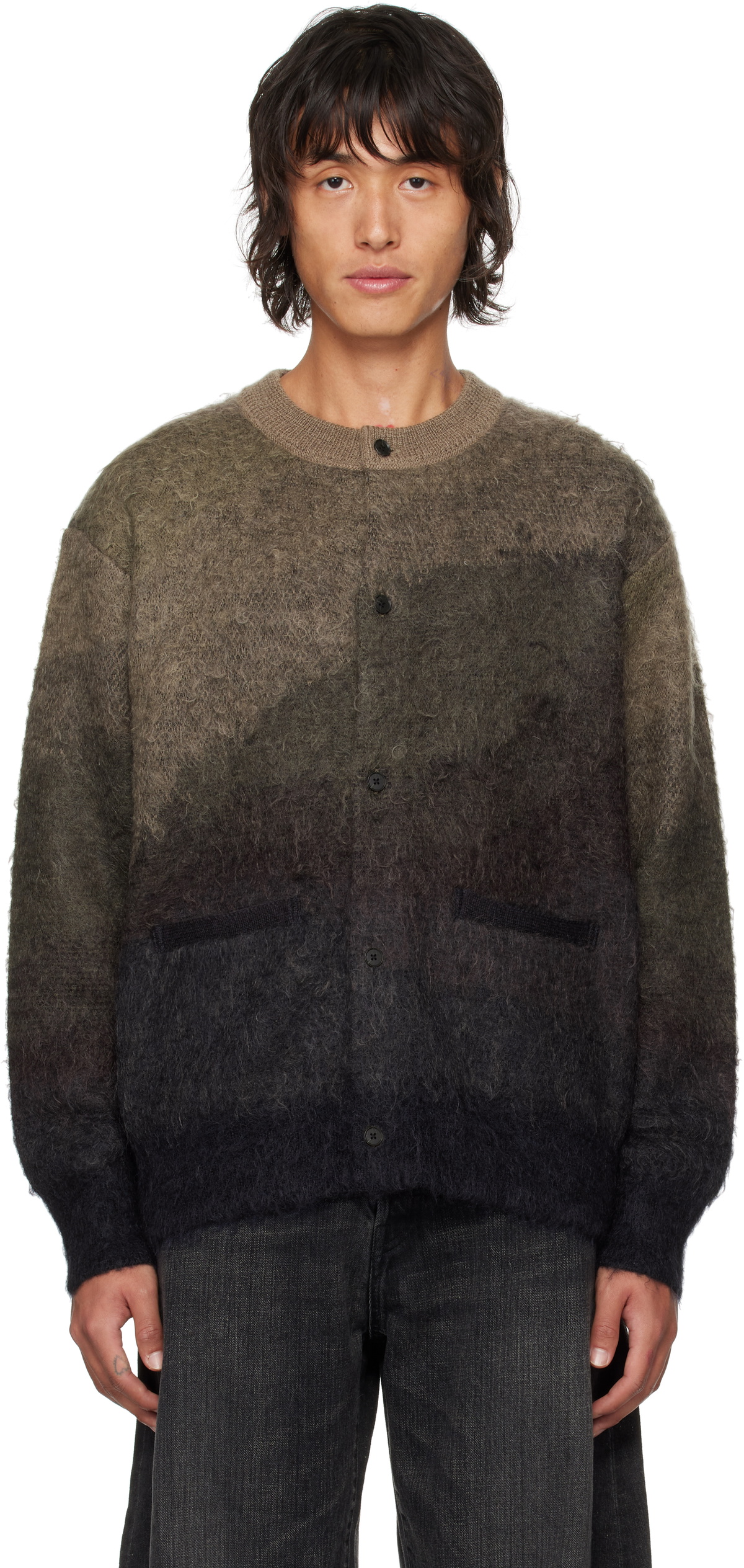 stein Brown Gradation Mohair Knit Cardigan