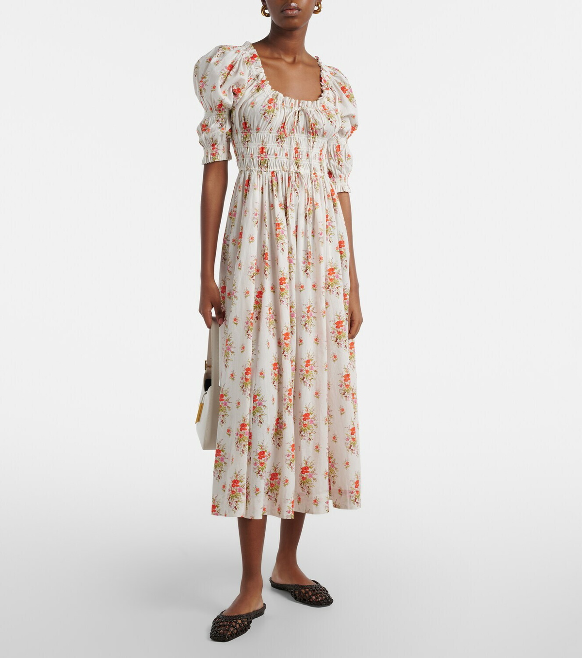 Dôen Ischia gathered floral cotton midi dress