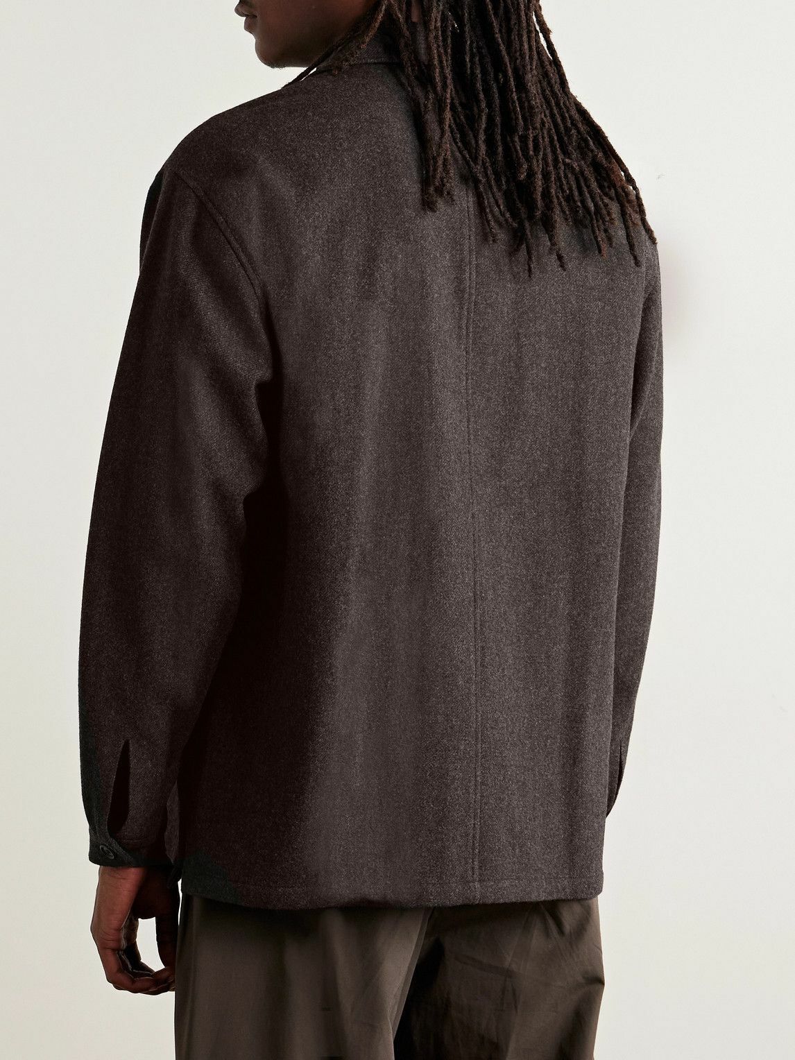 Amomento - Camp-Collar Wool-Flannel Shirt - Brown