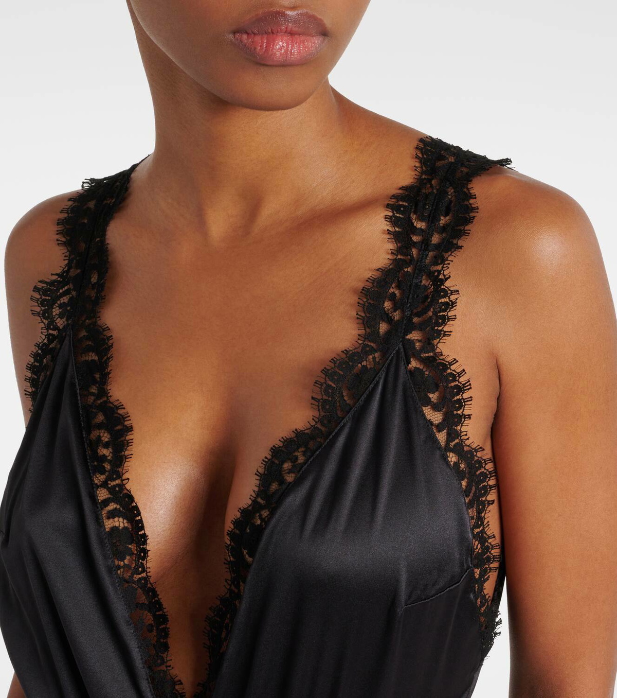 Dolce&Gabbana Lace-trimmed silk-blend satin bodysuit