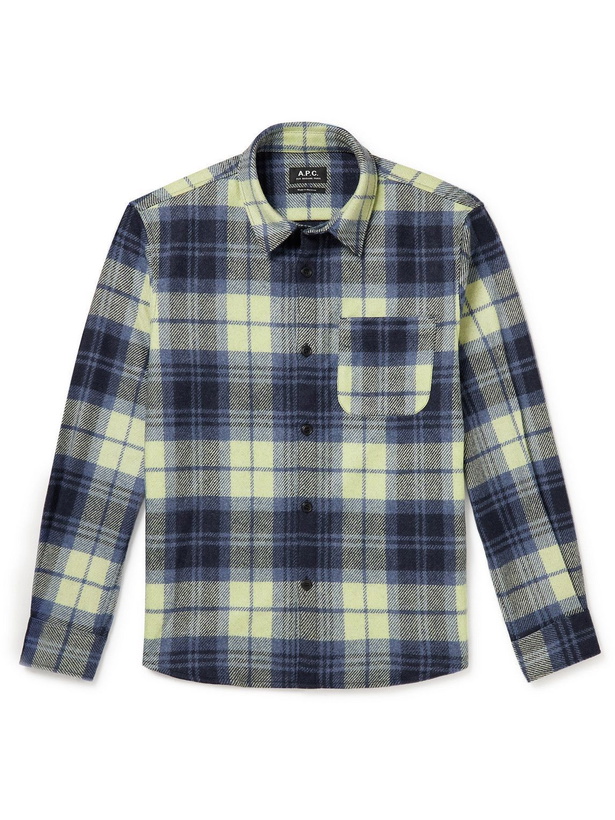 Photo: A.P.C. - Checked Wool-Blend Flannel Overshirt - Blue