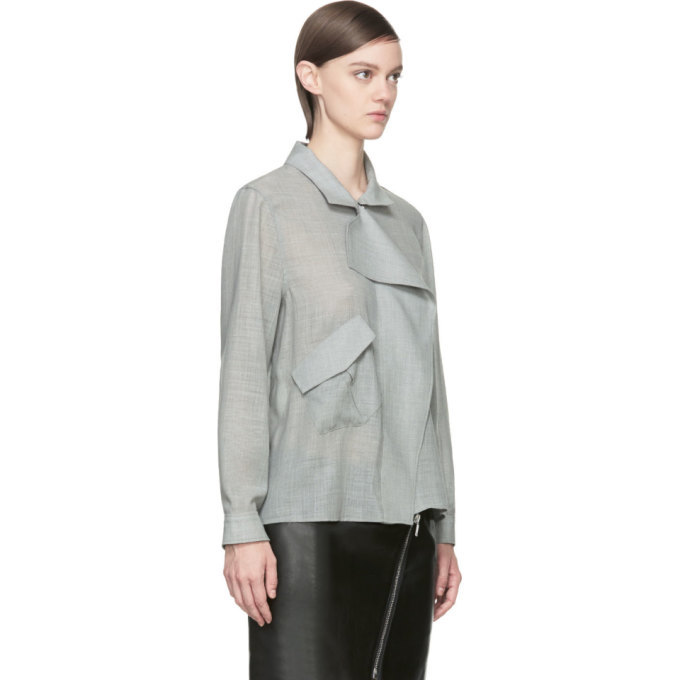 Anthony Vaccarello Grey Wool Angled Pocket Blouse