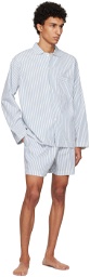 Tekla White & Blue Oversized Pyjama Shorts