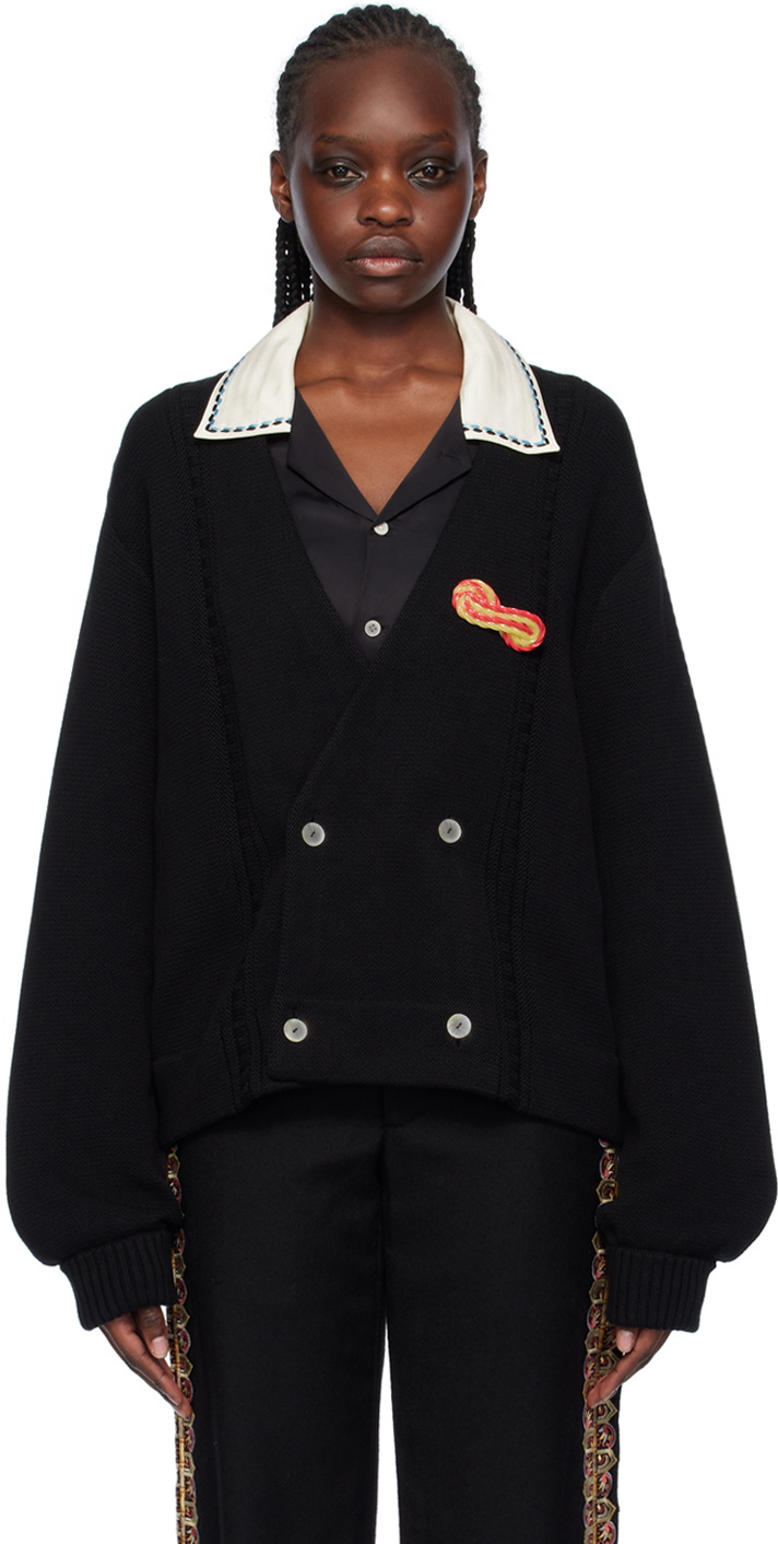 Bode Black Double-Breasted Cardigan Bode