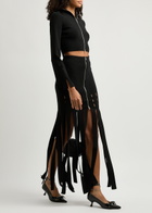 Nanushka Triana Fringed Knitted Midi Skirt Black