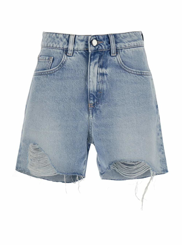 Photo: Icon Denim Light Blue Bermuda Pants With Wide Leg And Logo Patch On The Rear In Denim Woman