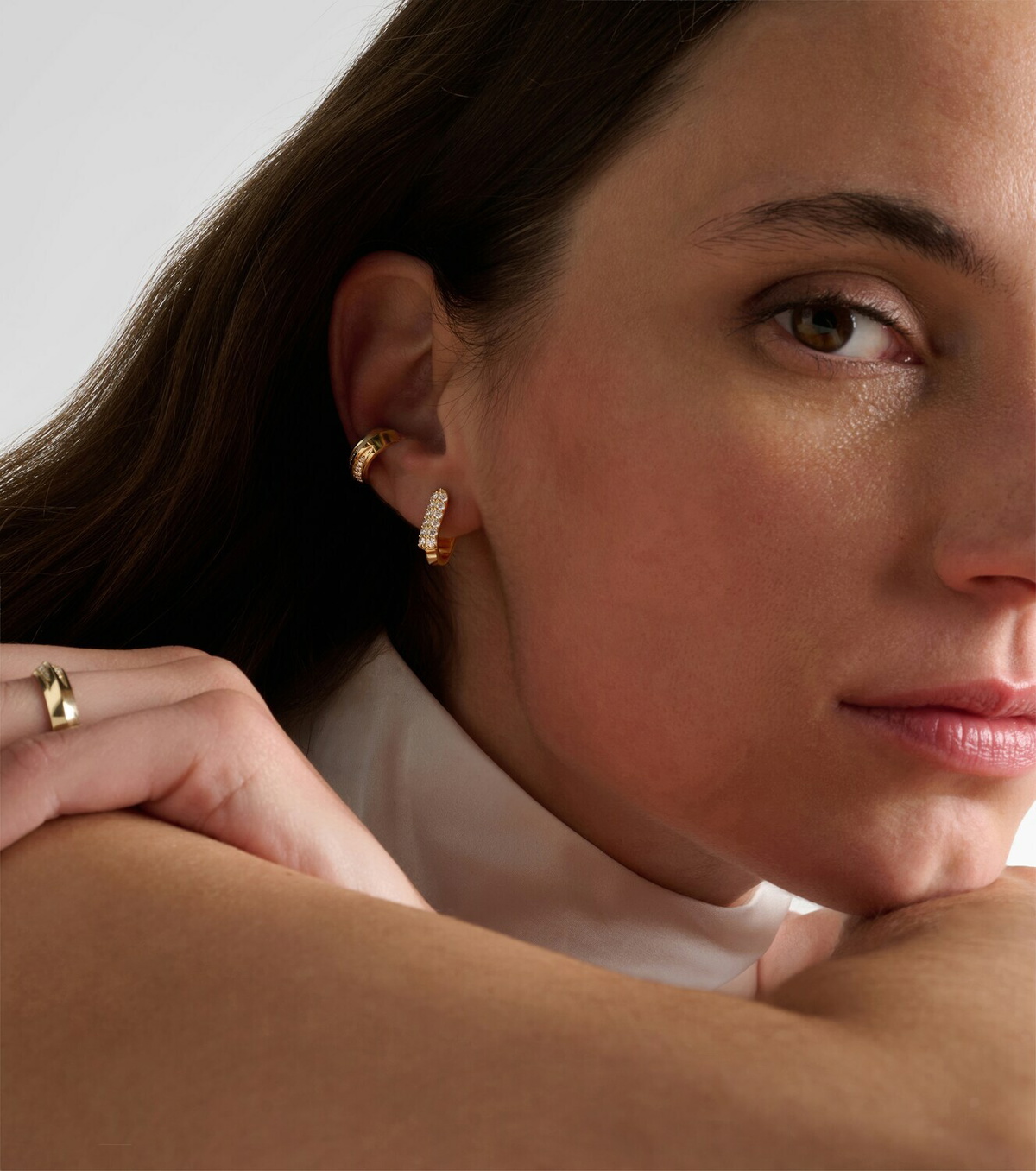 Stone and Strand Knife Edge 14kt gold ear cuff with diamonds
