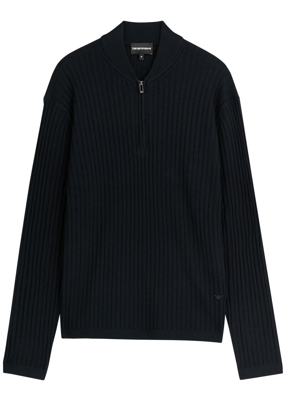 Emporio Armani Half-zip Ribbed Wool Jumper Navy