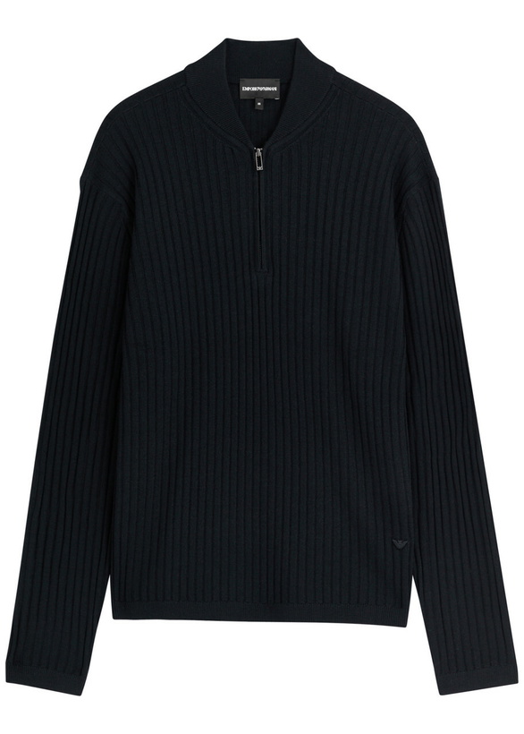 Photo: Emporio Armani Half-zip Ribbed Wool Jumper Navy