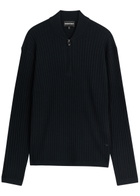 Emporio Armani Half-zip Ribbed Wool Jumper Navy